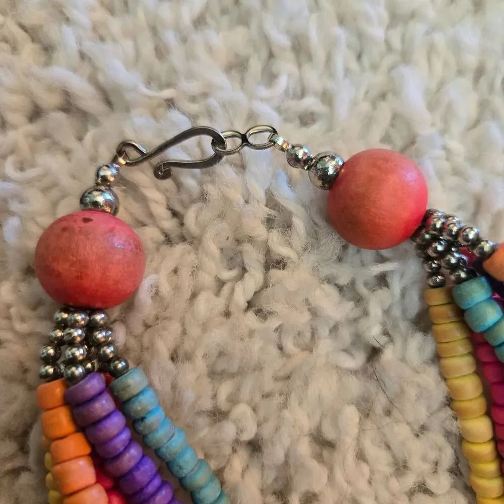 Colorful Wood Bead Multi Strand Necklace